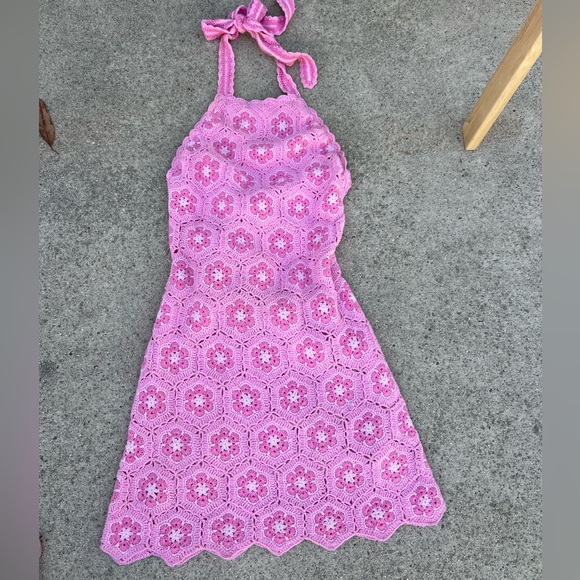 Show Me Your MuMu Dresses & Skirts - Show Me Your Mumu Pink Crochet Halter Dress